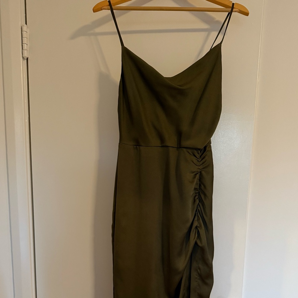 Astr Green Asymmetrical Ruched Strapless Cocktail Dress
